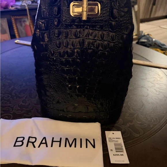 Brahmin Black Croc Embossed Sling Backpack - Picture 1 of 6
